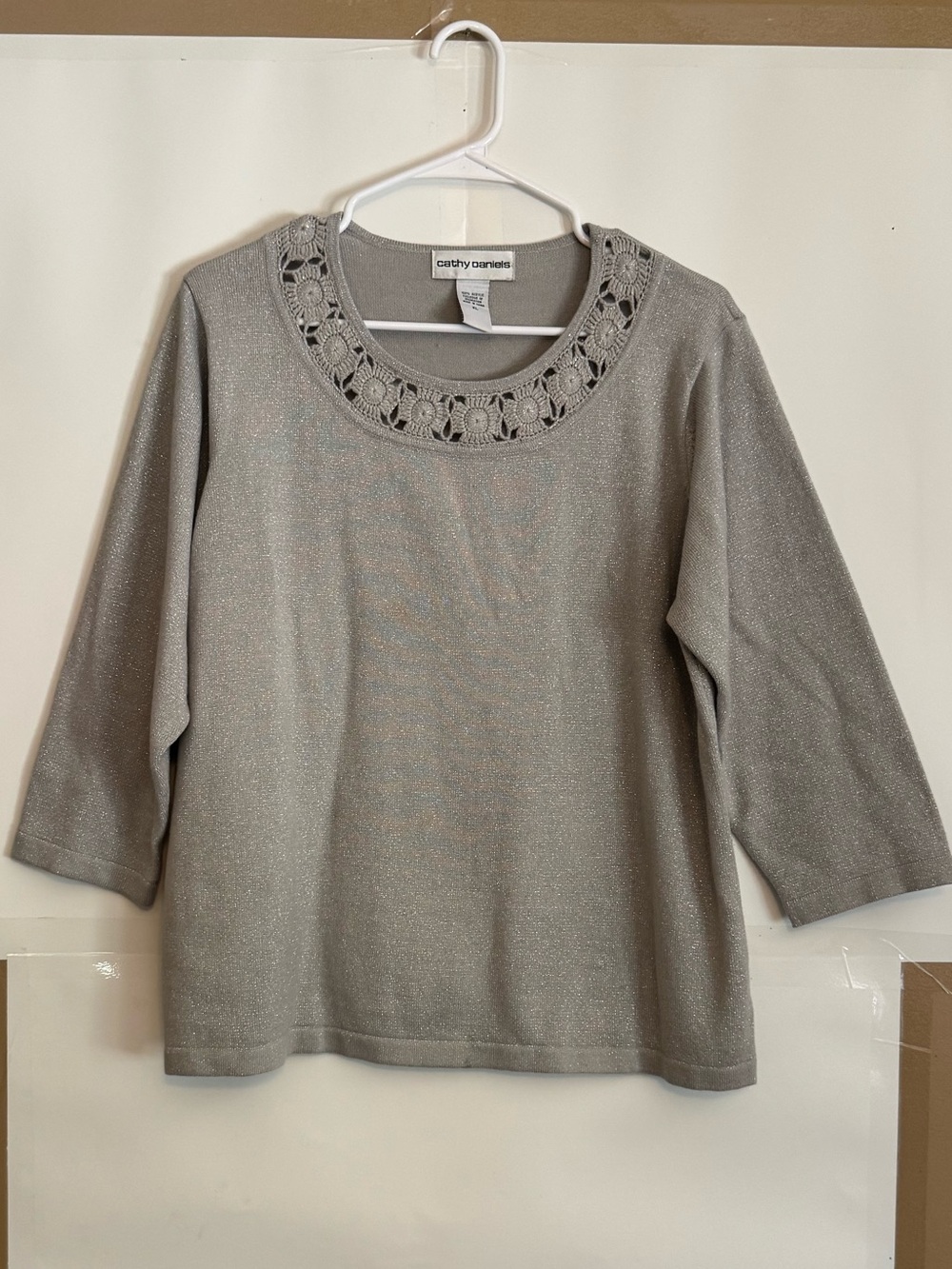 Cathy Daniels women's metallic silver gray knit sweater top